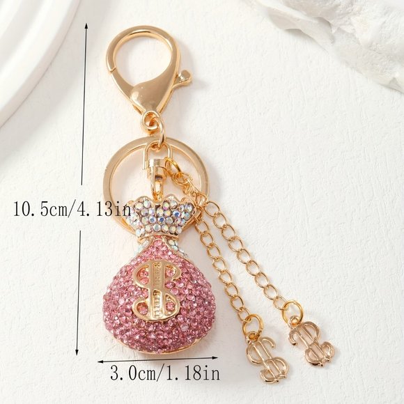 Fashion Creative Lucky Bag Money Bag Metal Artificial Diamond Keychain - Picture 6 of 6